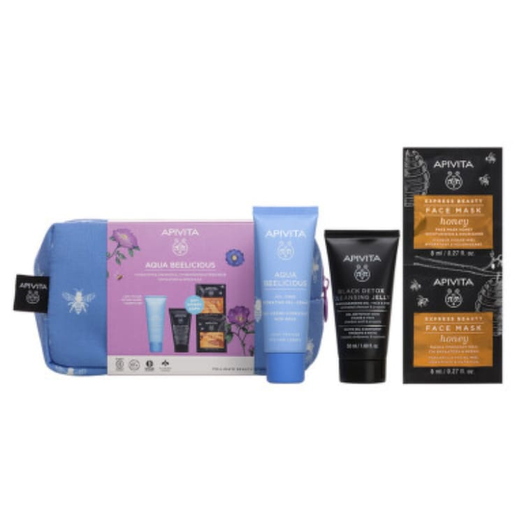 Apivita set - Aqua Belicious lagana krema 40ml + Crni Detox gel 50ml + Med maska 2x8ml
