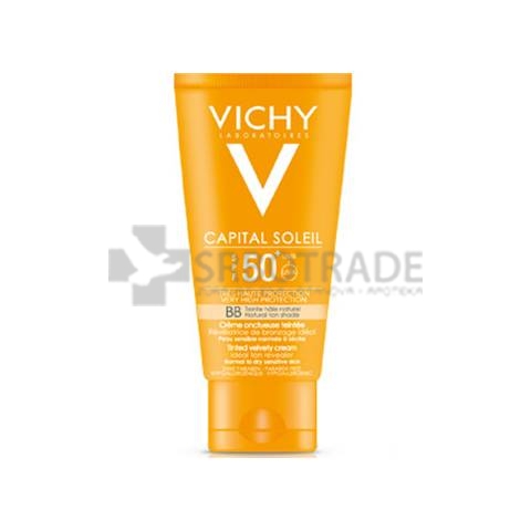 Vichy Capital Soleil BB obojena baršunasta krema za lice SPF 50+ prirodna nijansa tena