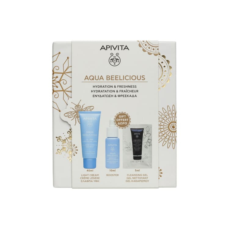 Apivita Aqua Beelicious set - krema lagane teksture 40ml + booster 10ml + crni detox gel 5ml