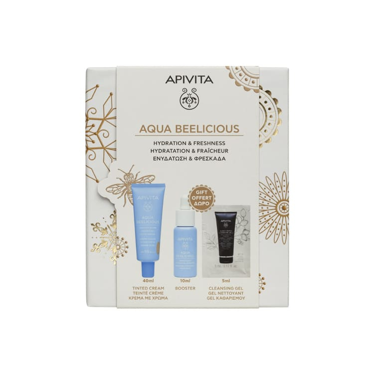 Apivita Aqua Beelicious set - tonirana krema SPF30 40ml + booster 10ml + crni detox gel 5ml