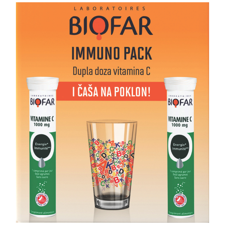 Biofar Immuno Pack - 2 vitamina C 1000mg + poklon čaša