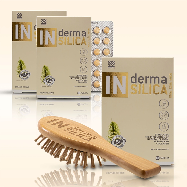 IN derma SILICA 60 tableta 2+1 gratis + četka sa efektom masaže