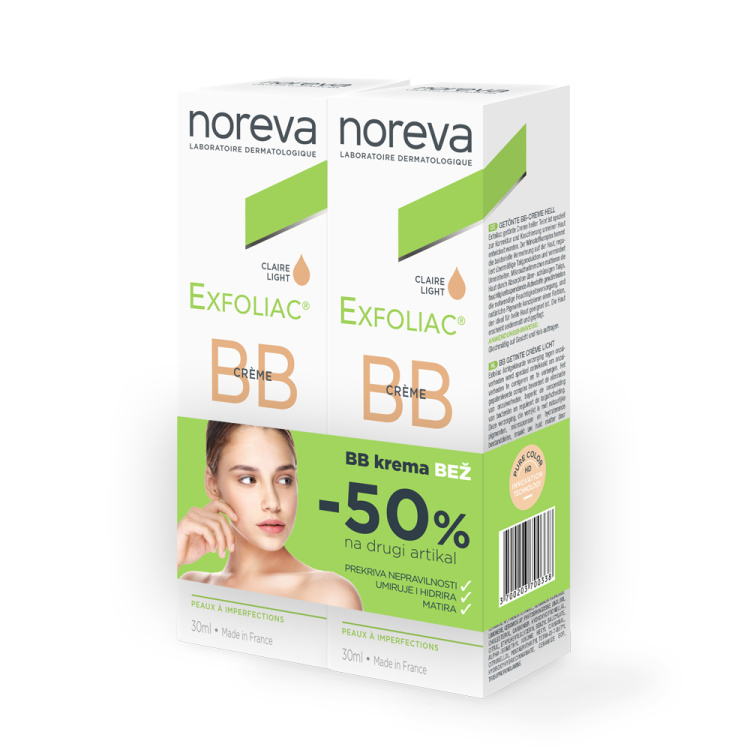 Noreva Exfoliac BB krema bež duopak (1+50% gratis)