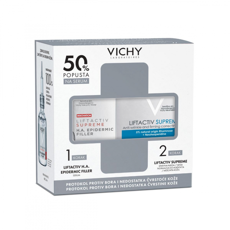 Vichy promo paket: Liftactiv H.A. Filler serum uz 50 % popusta + Liftactiv Supreme dnevna nega za mesovitu kožu 