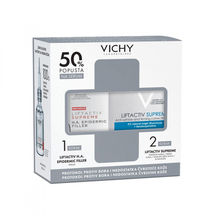Vichy promo paket: Liftactiv H.A. Filler serum uz 50% popusta + Liftactiv Supreme dnevna nega za suvu kožu 50ml
